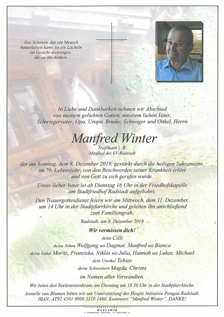 Parte von Manfred Winter † 08.12.2019
