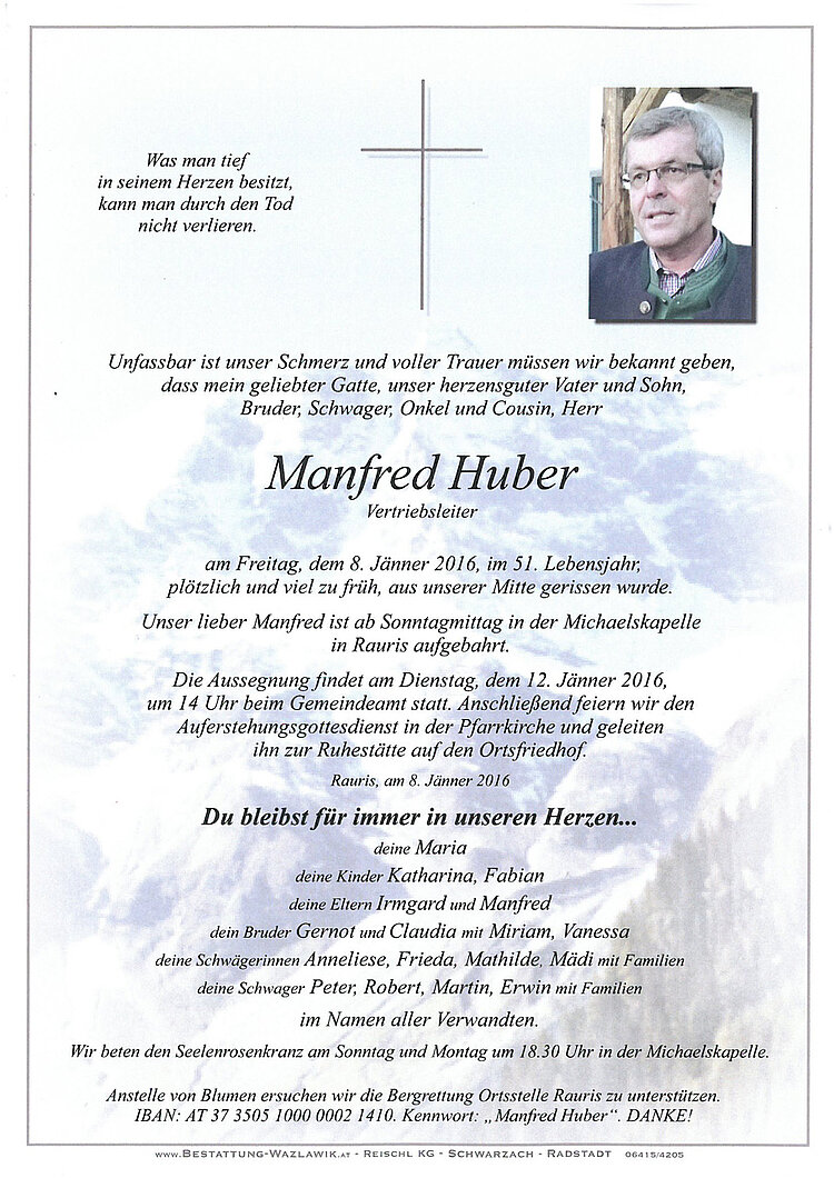 Parte von Manfred Huber † 08.01.2016