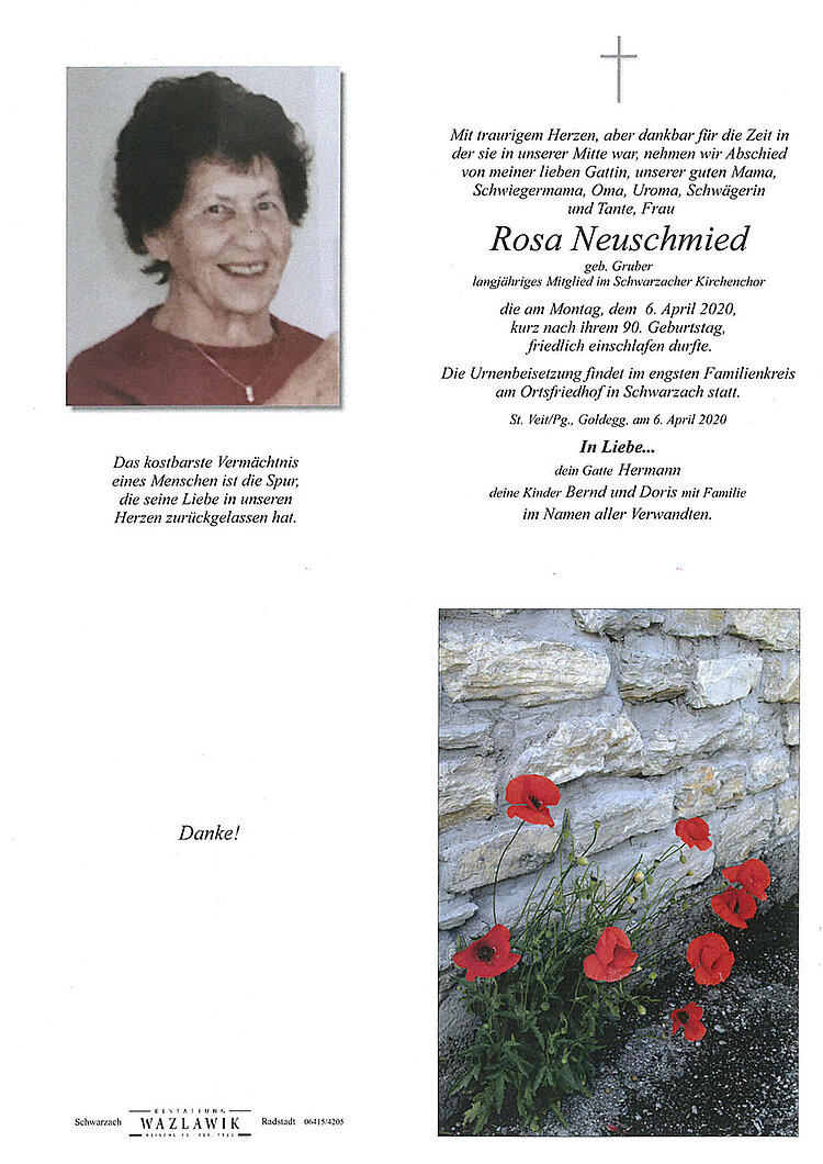 Parte von Rosa Neuschmied † 06.04.2020