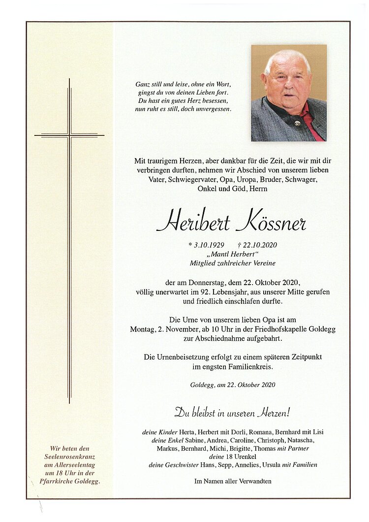 Parte von Heribert Kössner † 22.10.2020