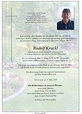Parte von Rudolf Krackl † 11.03.2026 aus Schwarzach im Pongau