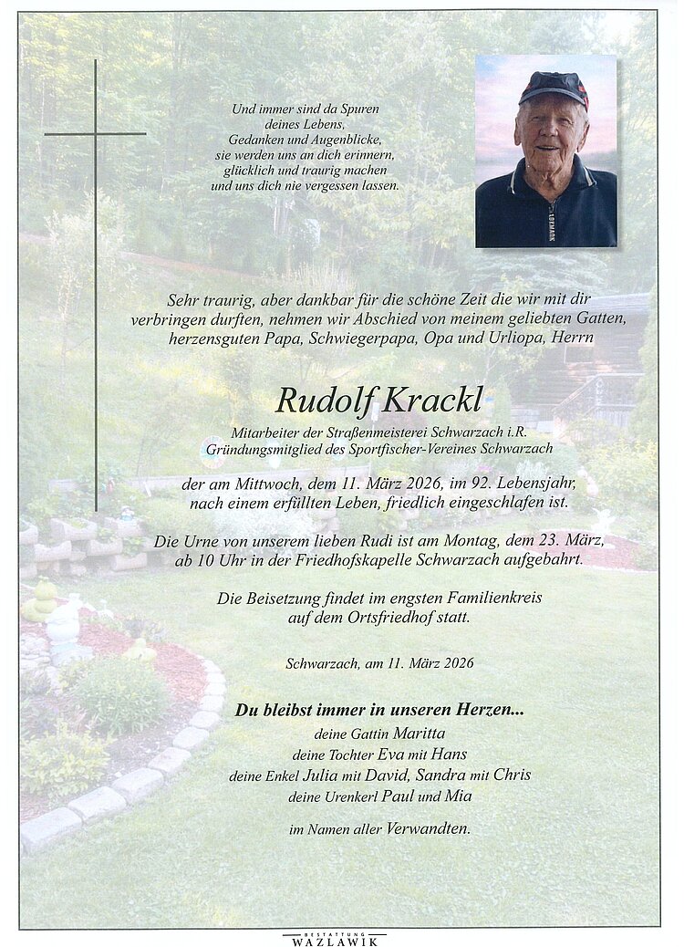Parte von Rudolf Krackl † 11.03.2026