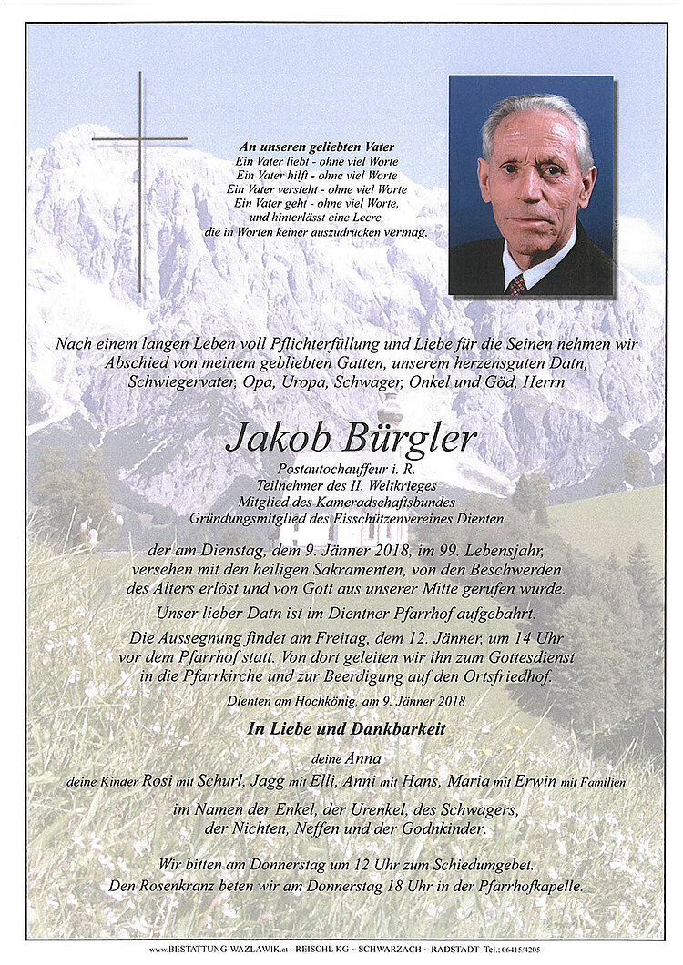 Parte von Jakob Bürgler † 09.01.2018