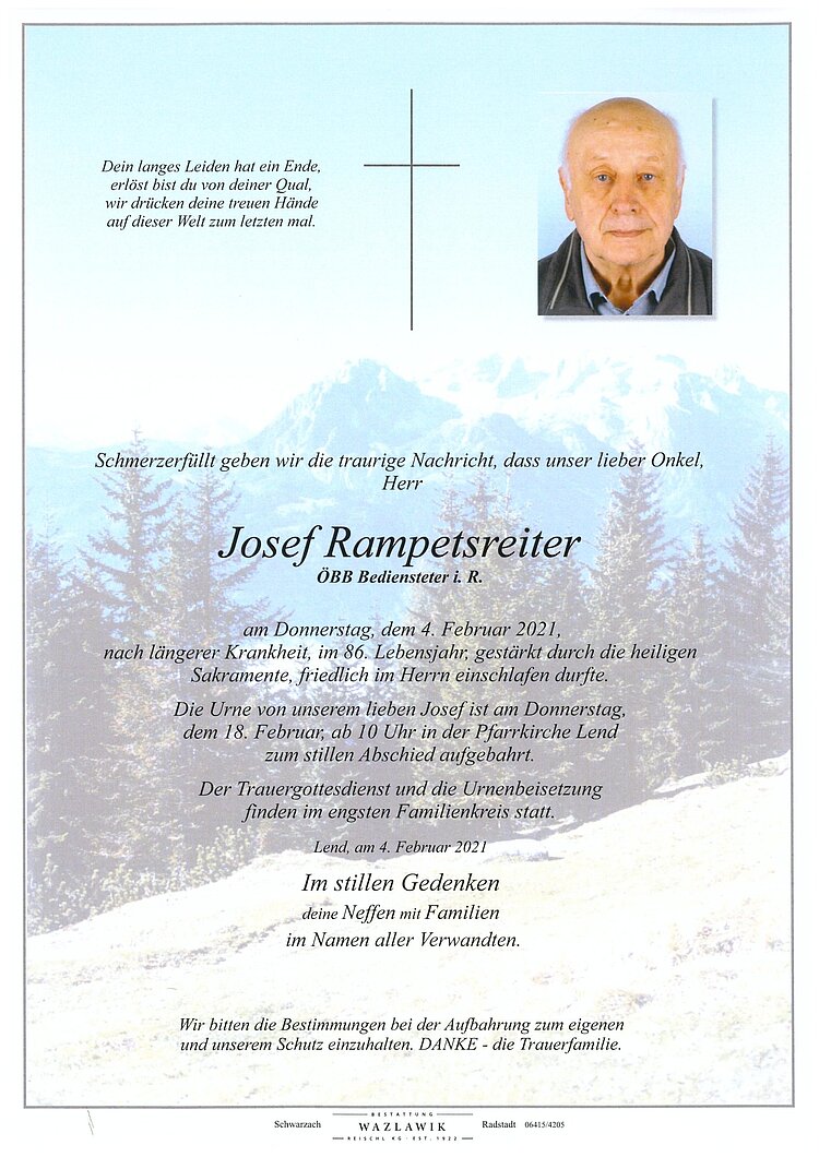 Parte von Josef Rampetsreiter † 04.02.2021
