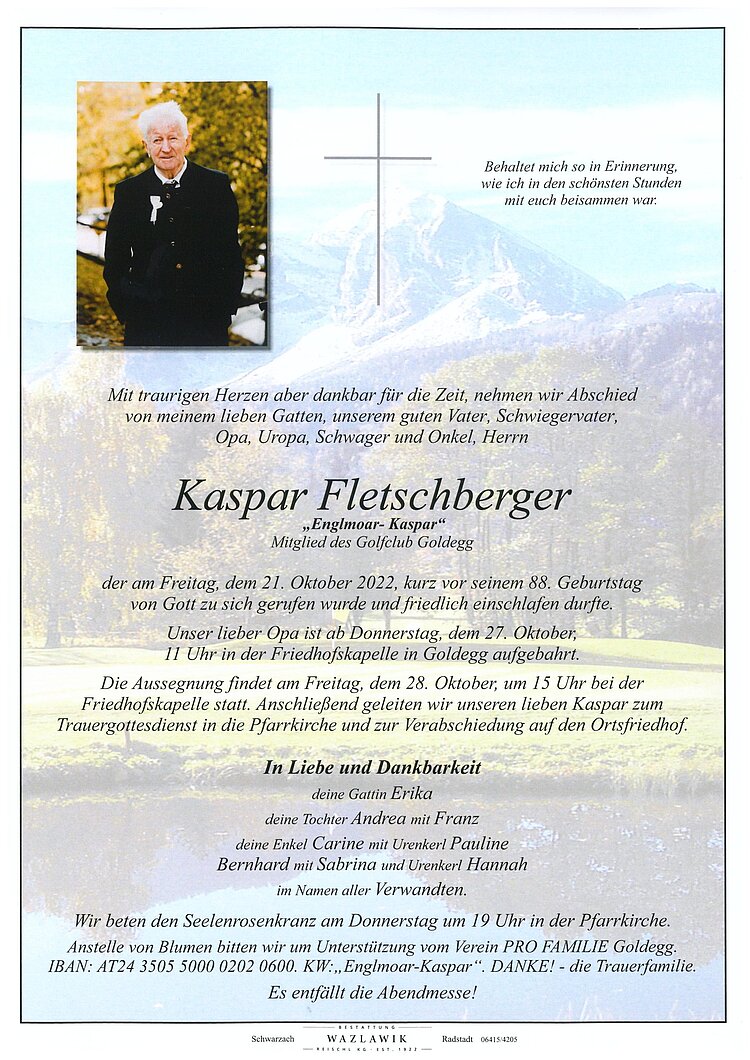 Parte von Kaspar Fletschberger † 21.10.2022
