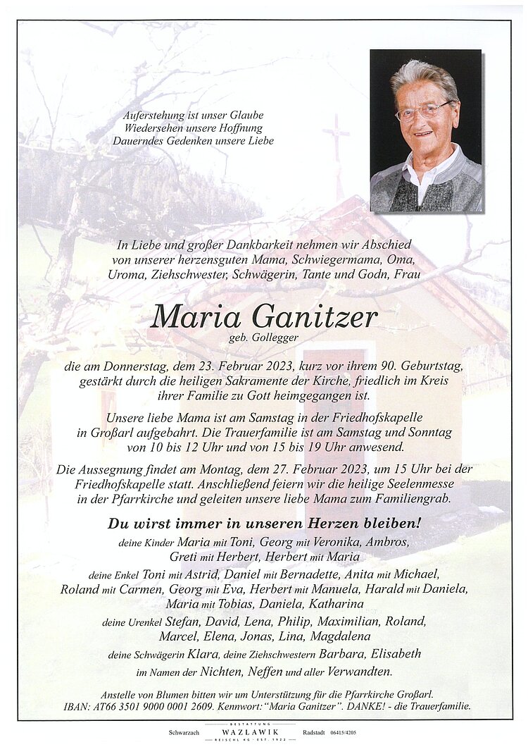 Parte von Maria Ganitzer † 23.02.2023