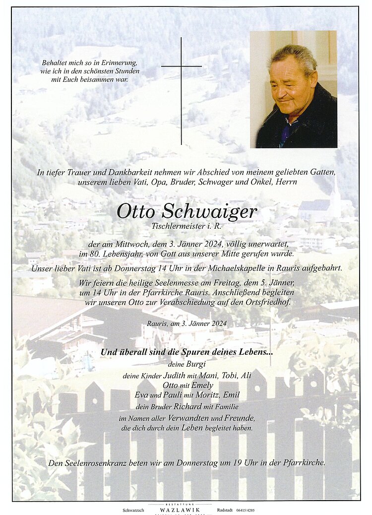 Parte von Otto Schwaiger † 03.01.2024