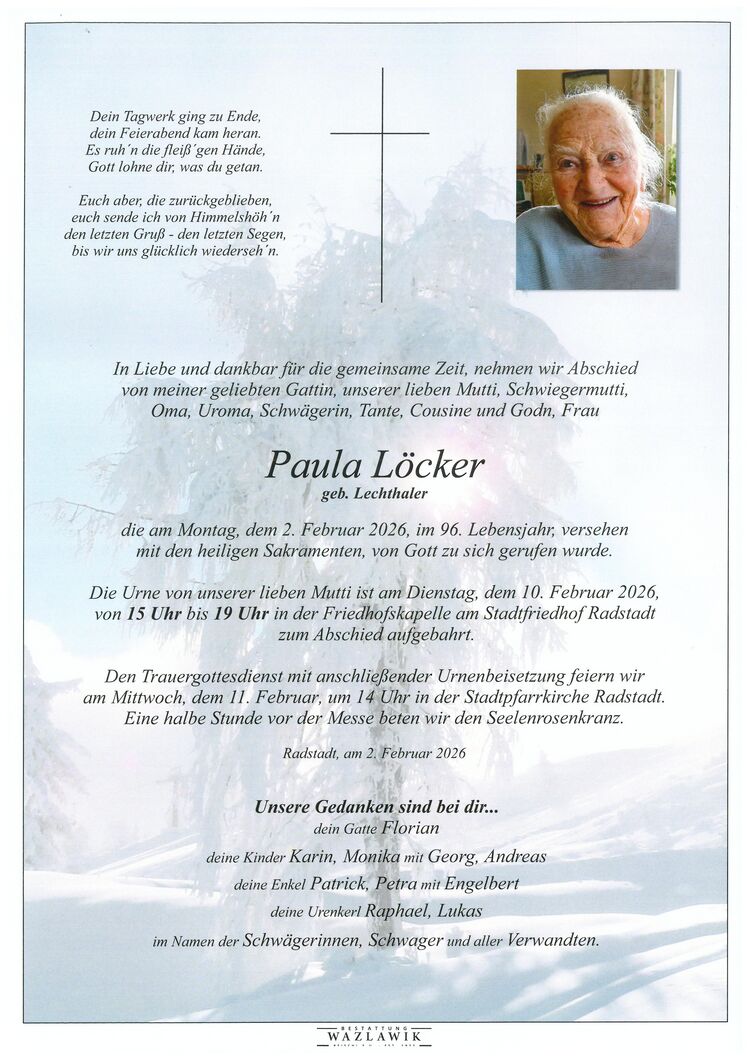 Parte von Paula Löcker † 02.02.2026