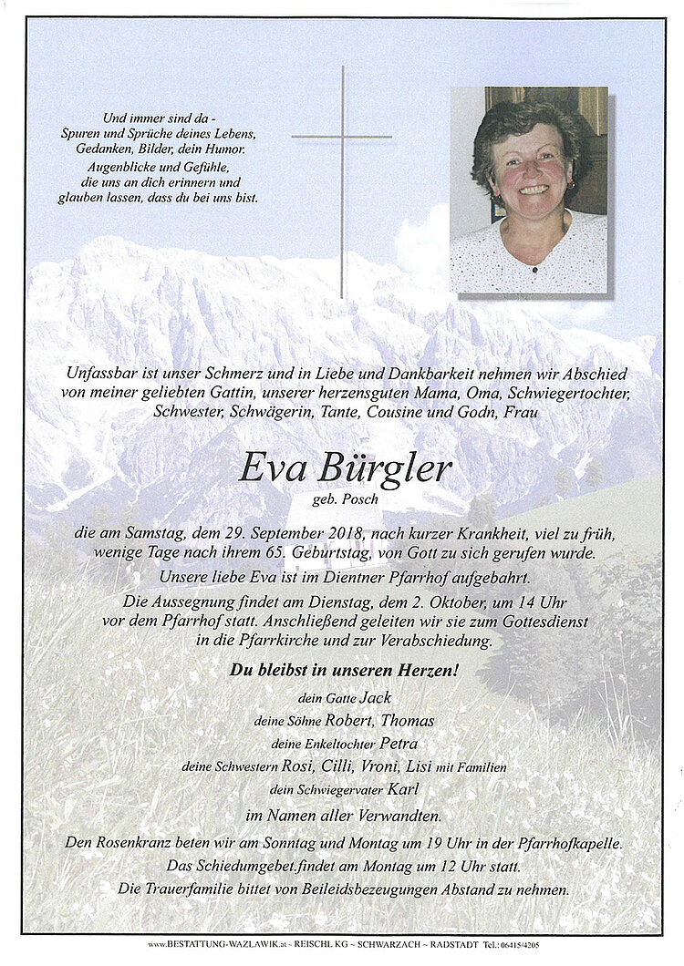Parte von Eva Bürgler † 29.09.2018