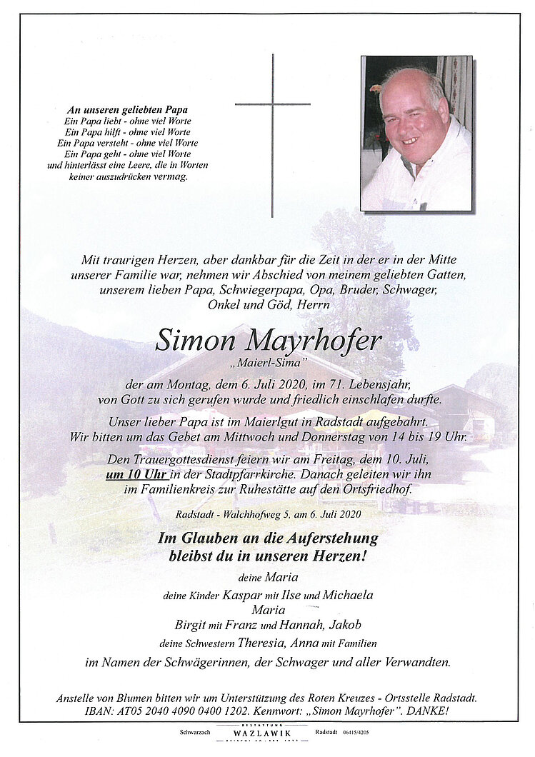 Parte von Simon Mayrhofer † 06.07.2020