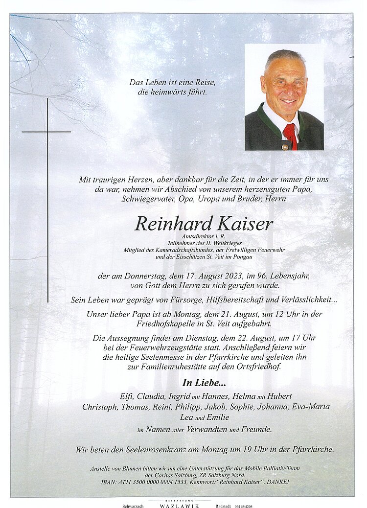Parte von Reinhard Kaiser † 17.08.2023