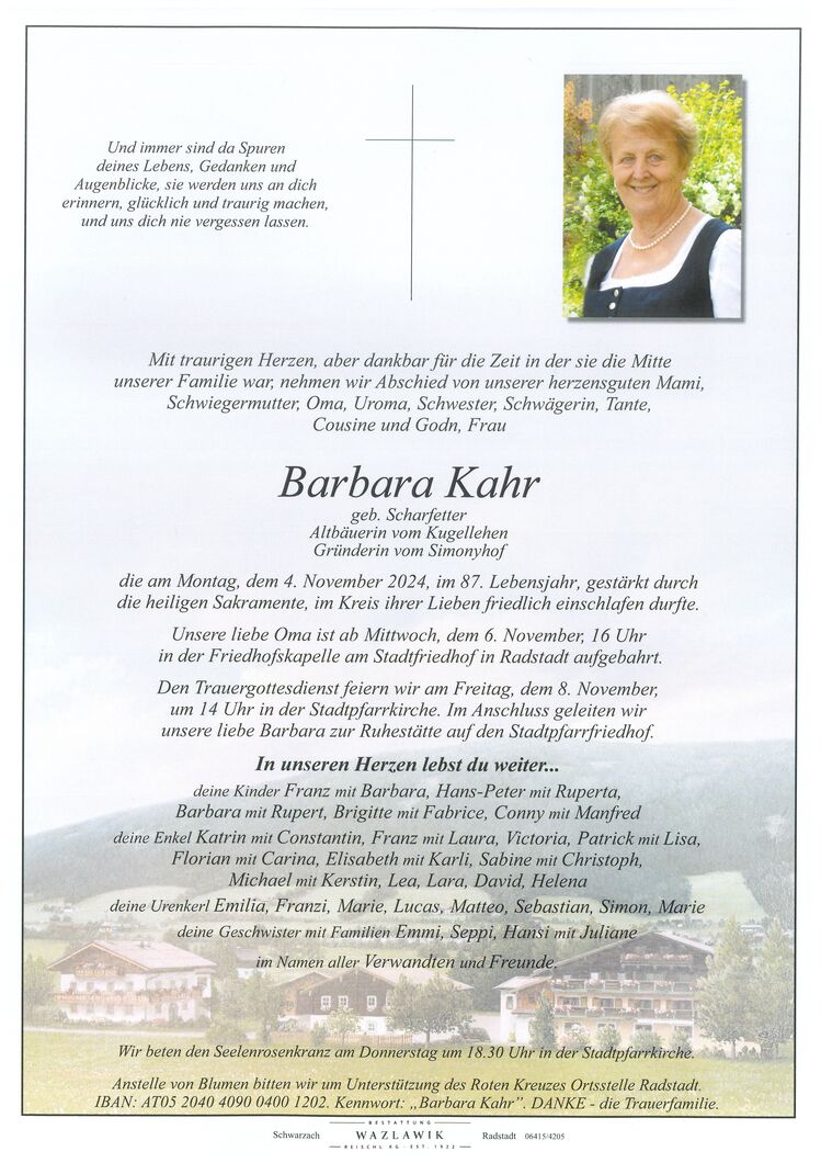 Parte von Barbara Kahr † 04.11.2024