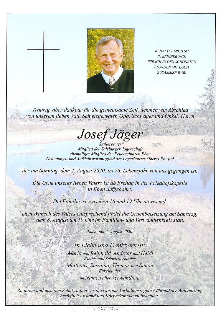 Parte von Josef Jäger † 02.08.2020
