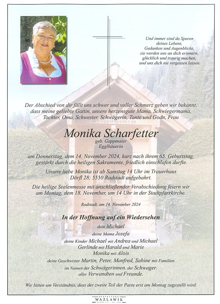 Parte von Monika Scharfetter † 14.11.2024