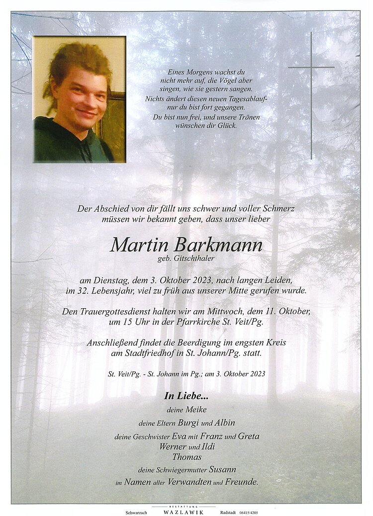 Parte von Martin Barkmann † 03.10.2023