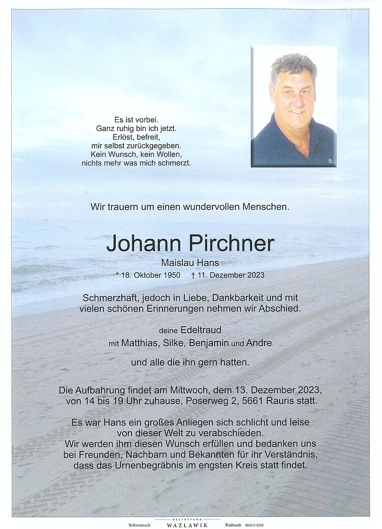 Parte von Johann Pirchner † 11.12.2023