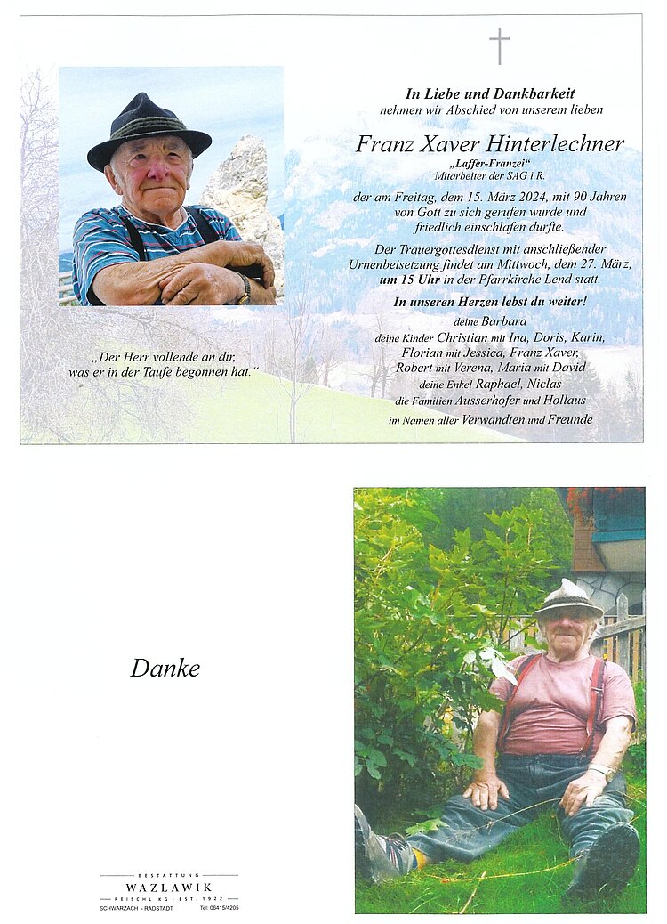 Parte von Franz Hinterlechner † 15.03.2024