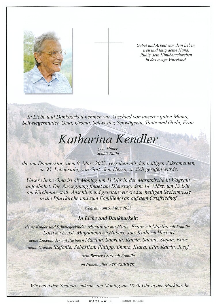 Parte von Katharina Kendler † 09.03.2023