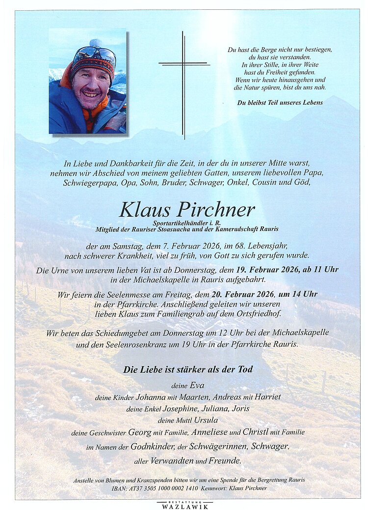 Parte von Klaus Pirchner † 07.02.2026