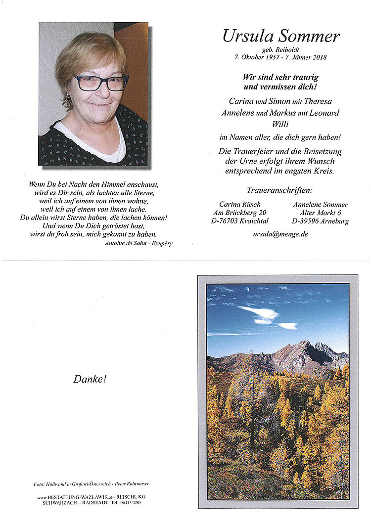 Parte von Ursula Sommer † 07.01.2018