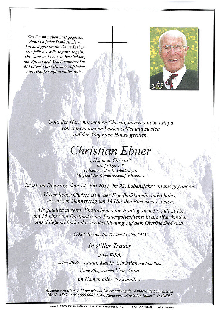 Parte von Christian Ebner † 14.07.2015