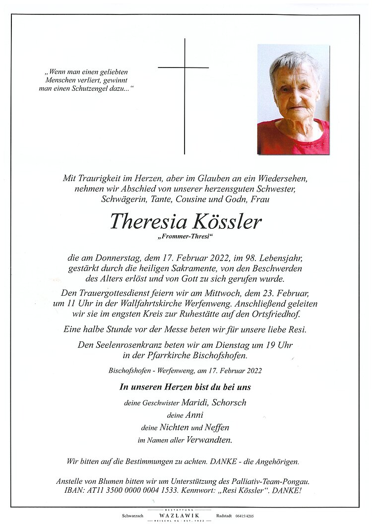 Parte von Theresia Kössler † 17.02.2022