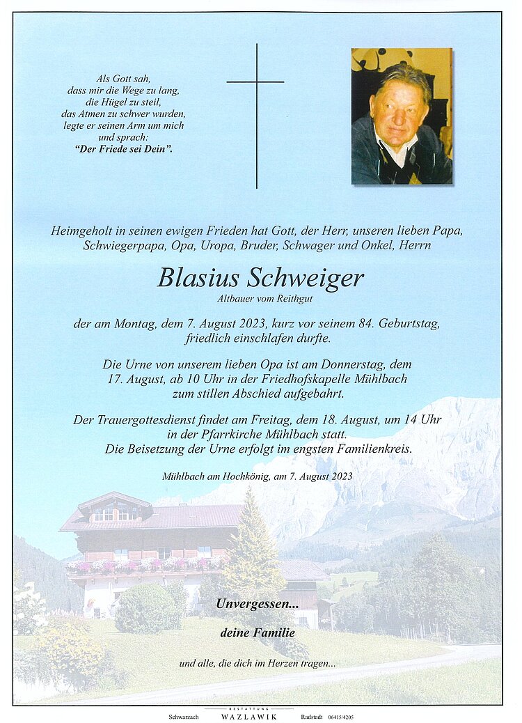 Parte von Blasius Schweiger † 07.08.2023