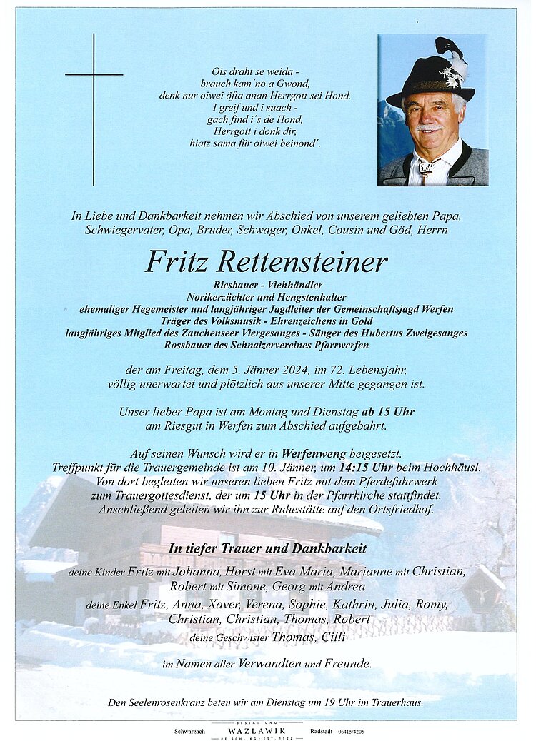 Parte von Friedrich Rettensteiner † 05.01.2024