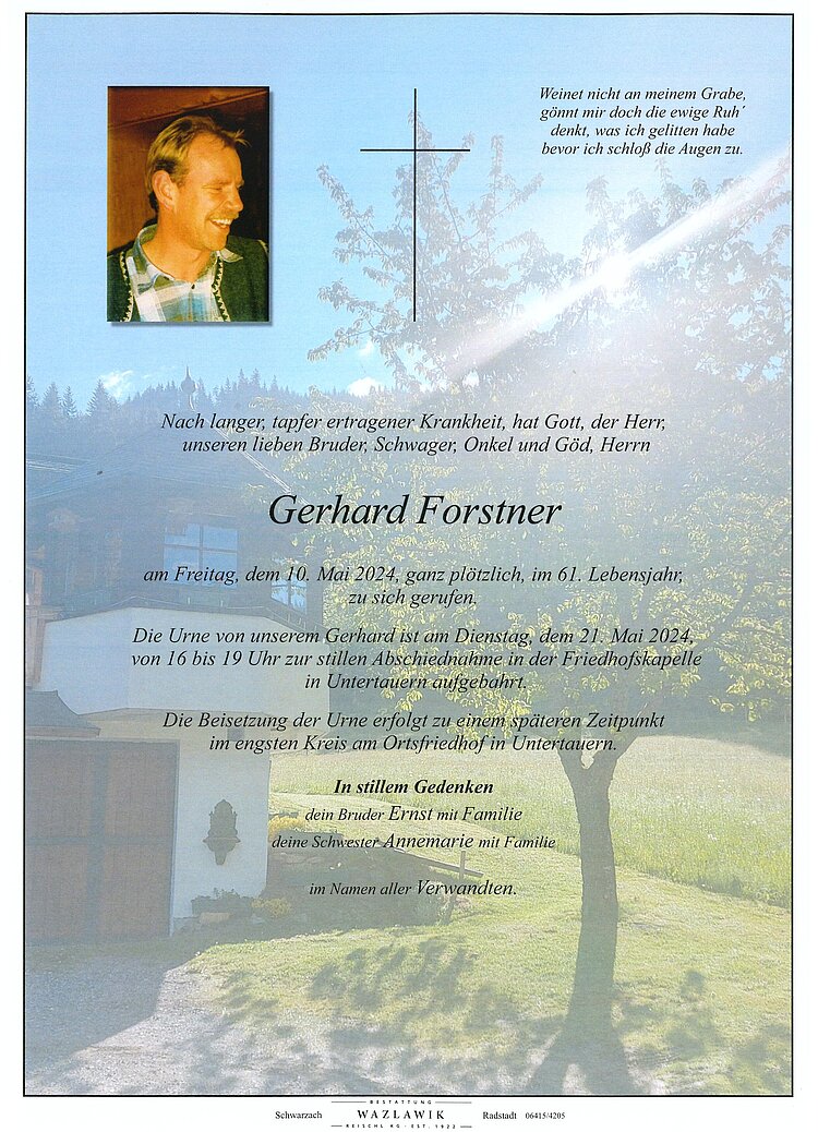 Parte von Gerhard Forstner † 10.05.2024
