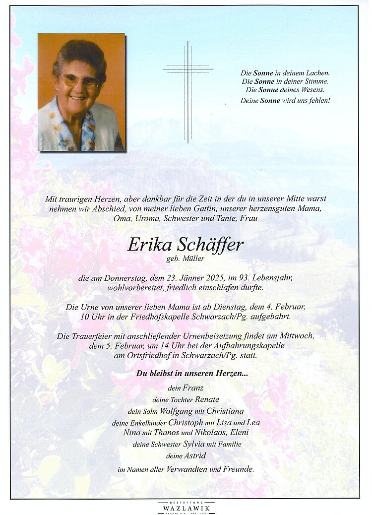 Parte von Erika Schäffer † 23.01.2025