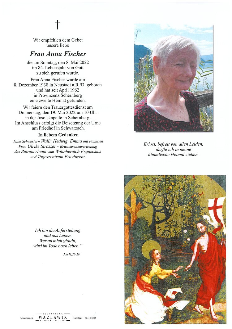 Parte von Anna Fischer † 08.05.2022