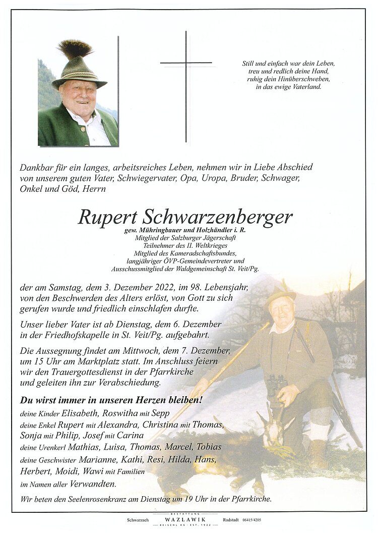 Parte von Rupert Schwarzenberger † 03.12.2022