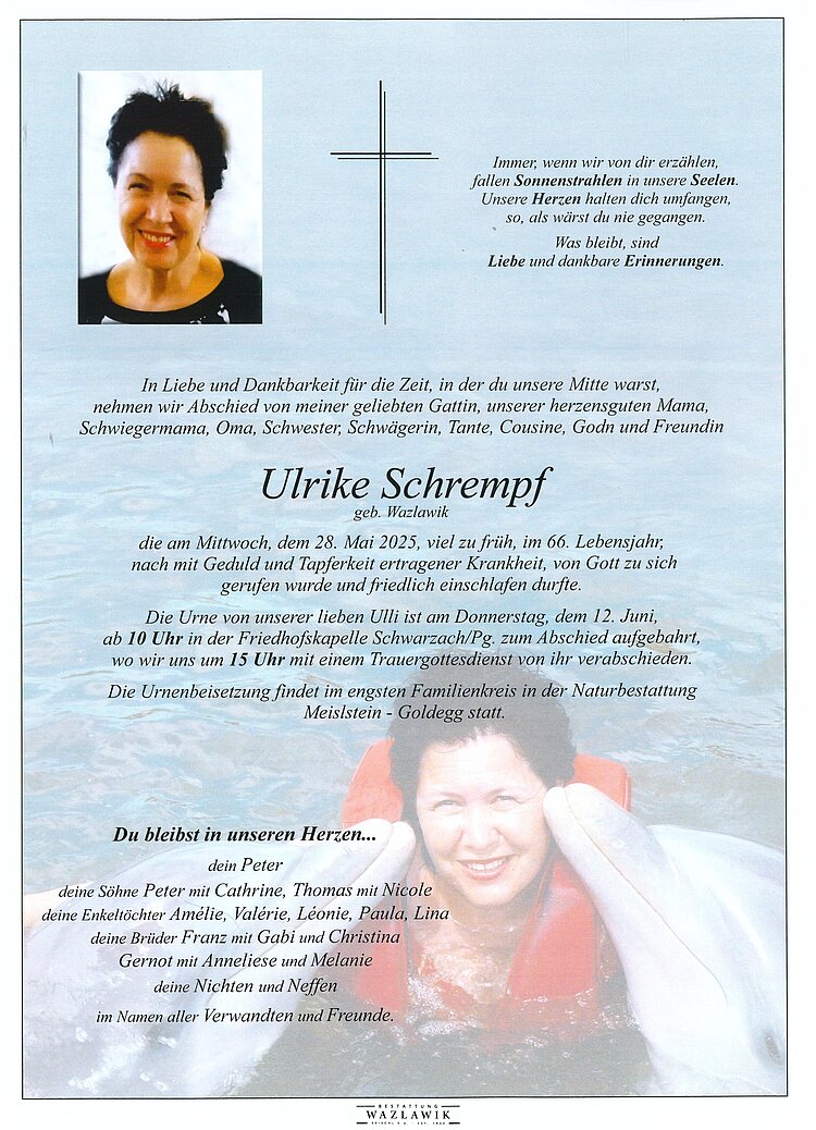 Parte von Ulrike Schrempf † 28.05.2025