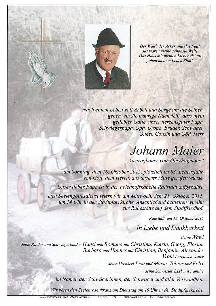 Parte von Johann Maier † 18.10.2015