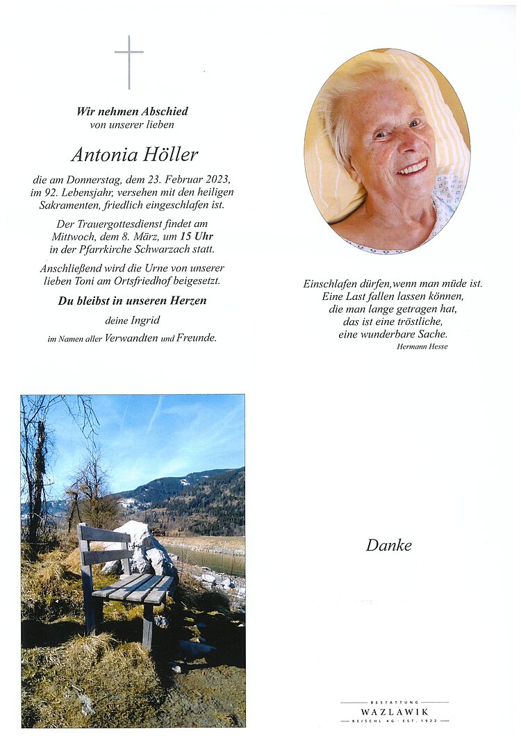 Parte von Höller Antonia † 23.02.2023