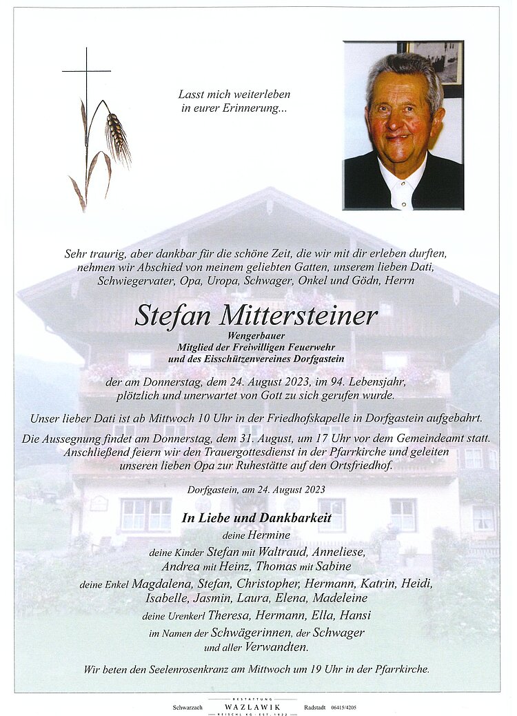 Parte von Stefan Mittersteiner † 24.08.2023