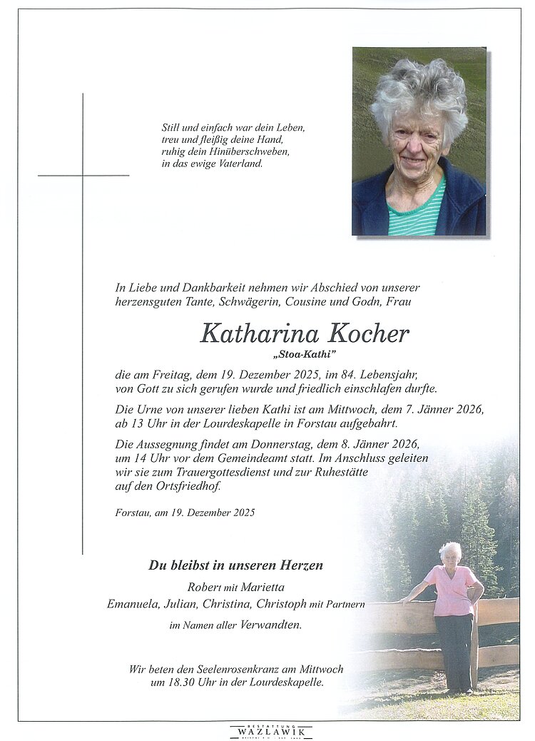 Parte von Katharina Kocher † 19.12.2025