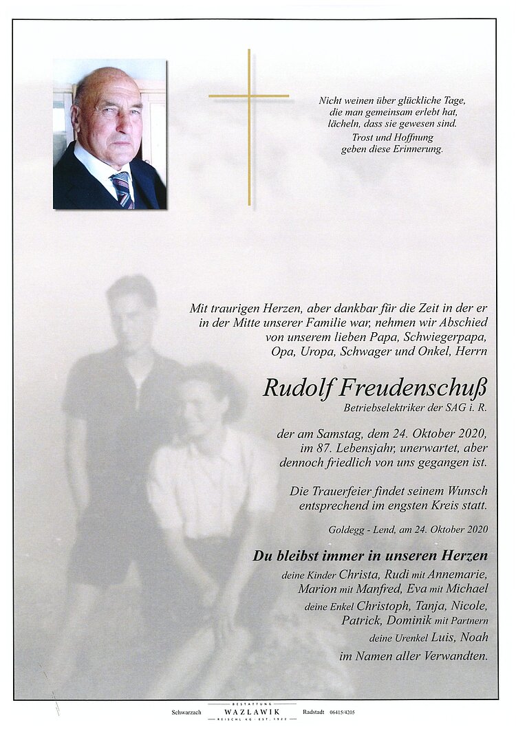 Parte von Rudolf Freudenschuß † 24.10.2020