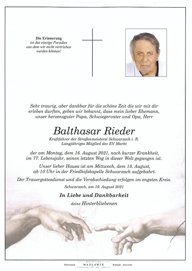 Parte von Balthasar Rieder † 16.08.2021
