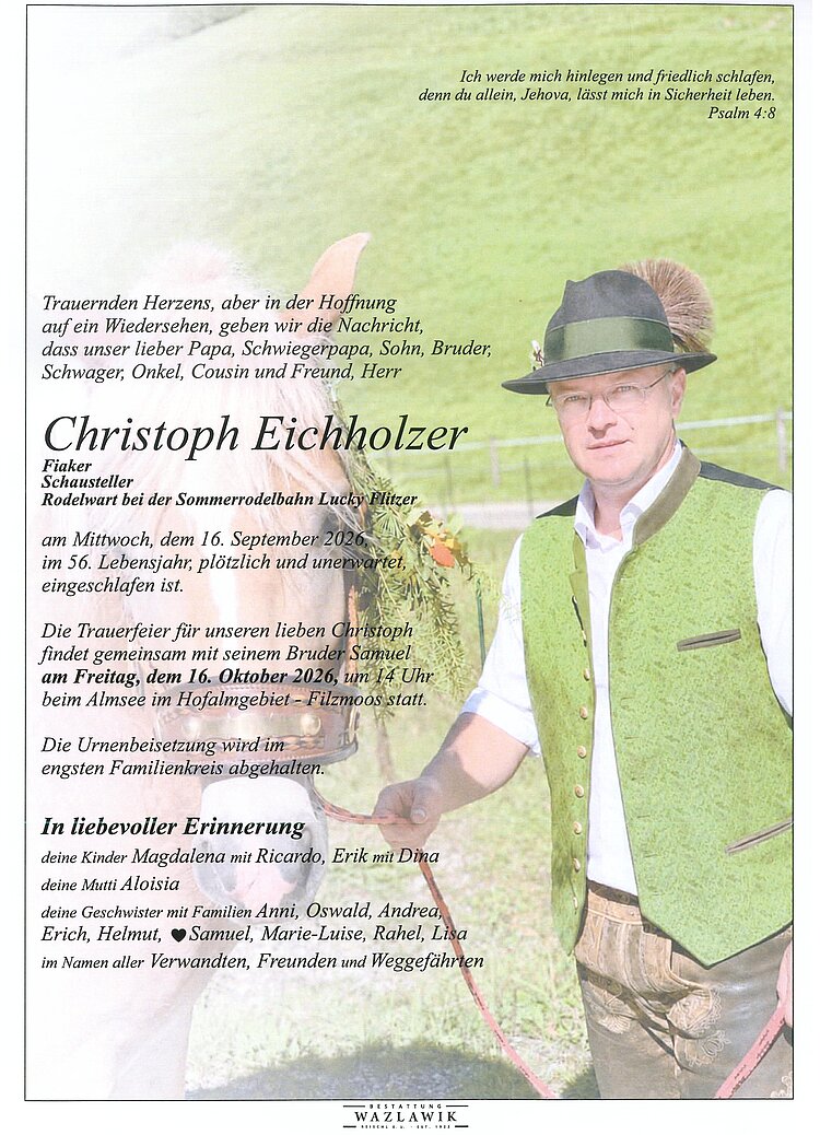 Parte von Christoph Eichholzer † 16.09.2026