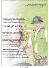 Parte von Christoph Eichholzer † 16.09.2026 aus Filzmoos
