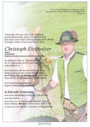 Parte von Christoph Eichholzer † 16.09.2026 aus Filzmoos