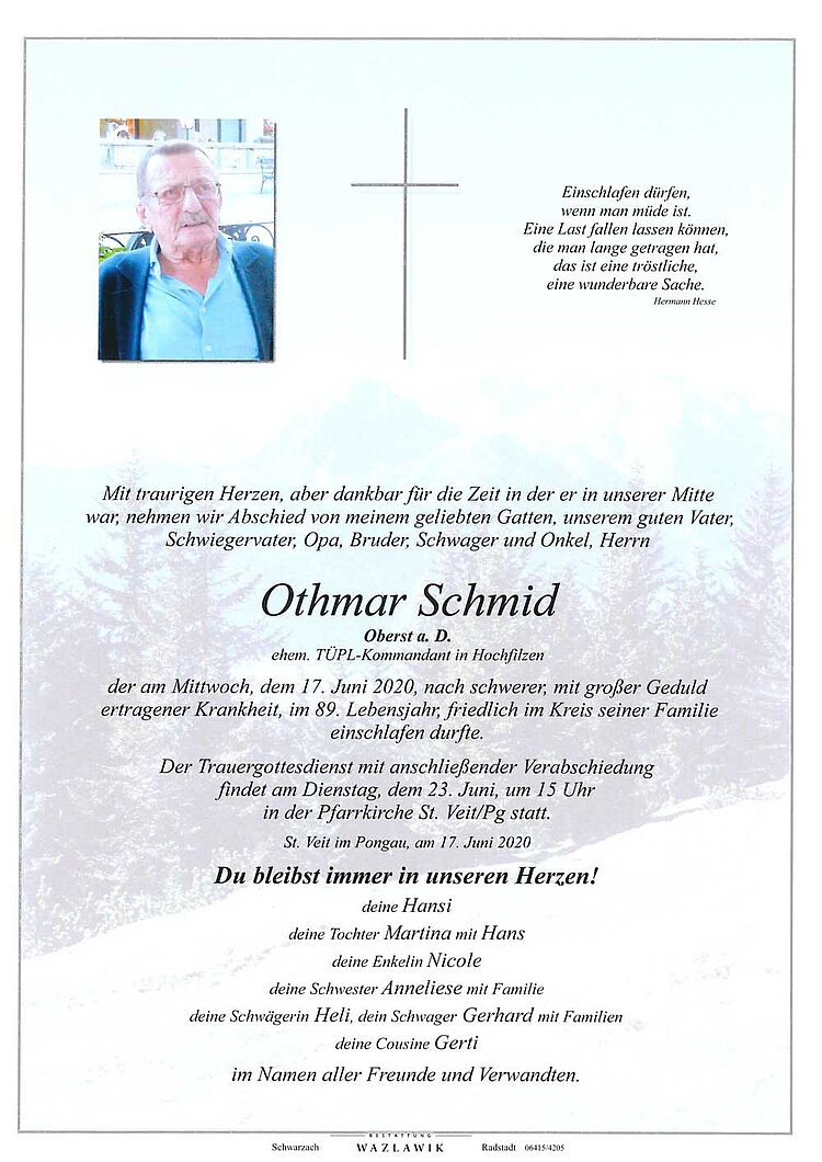 Parte von Othmar Schmid † 17.06.2020