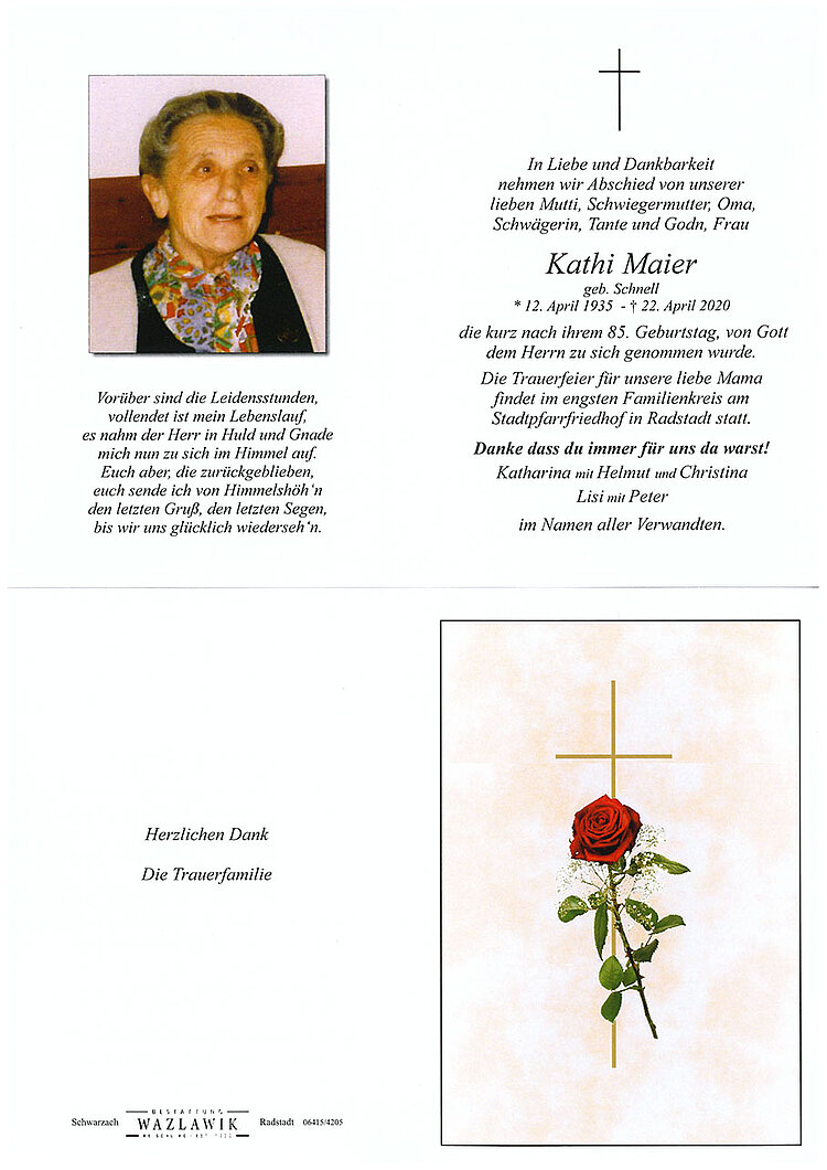 Parte von Kathi Maier † 22.04.2020