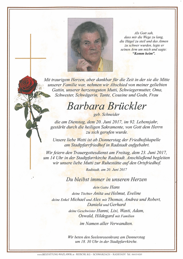 Parte von Barbara Brückler † 20.06.2017
