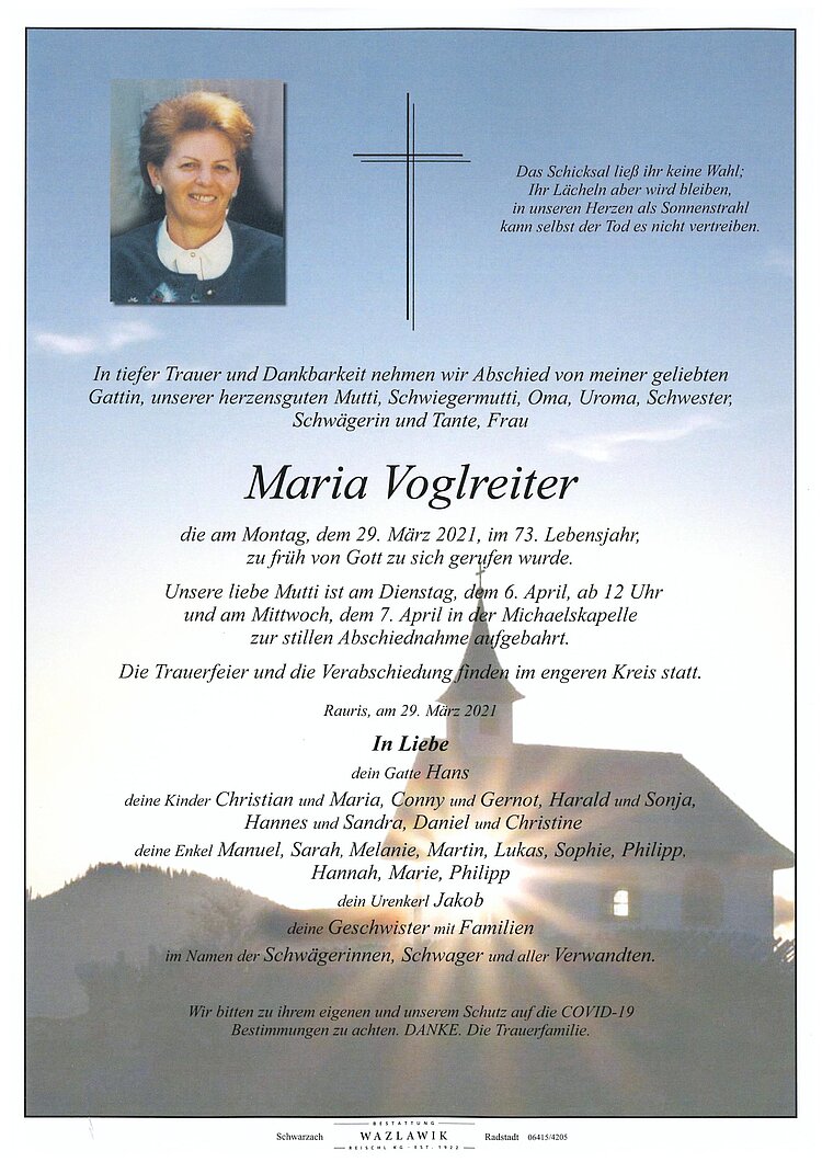 Parte von Maria Voglreiter † 29.03.2021