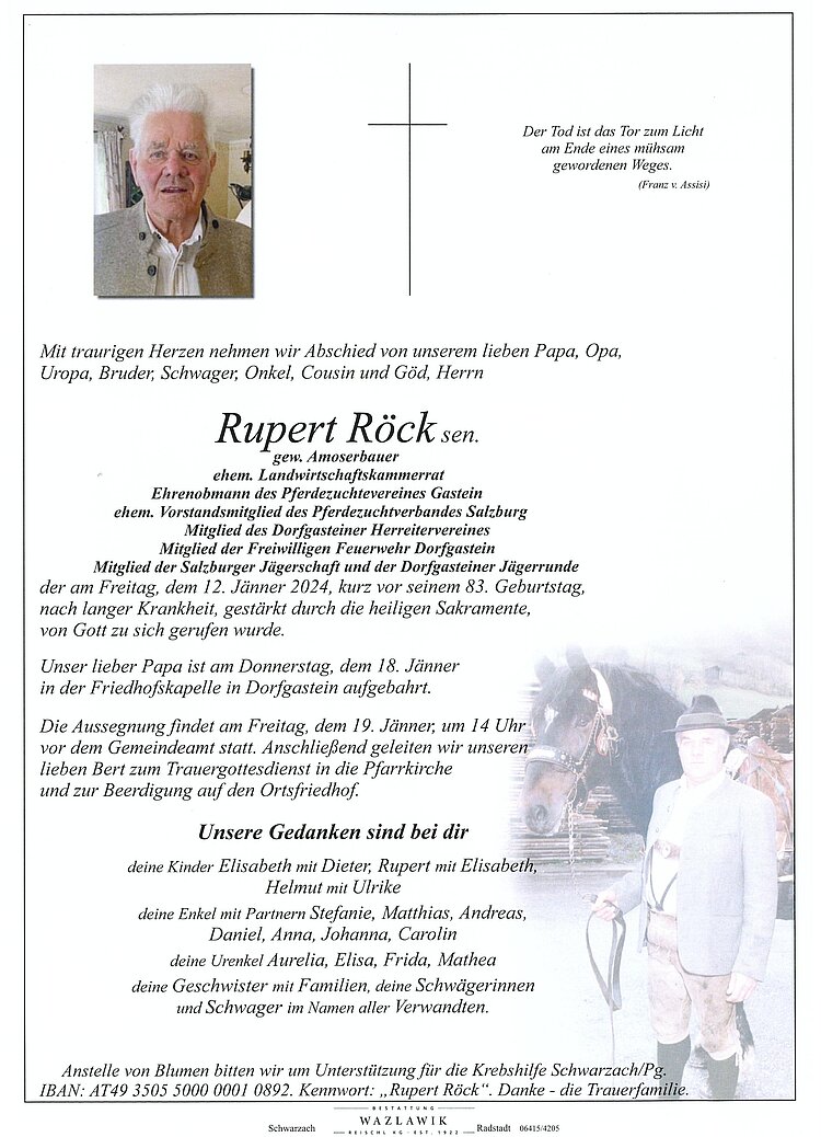 Parte von Rupert Röck sen. † 12.01.2024