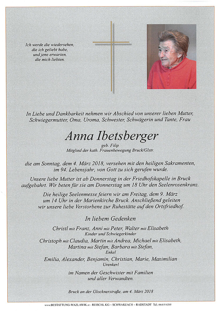 Parte von Anna Ibetsberger † 04.03.2018