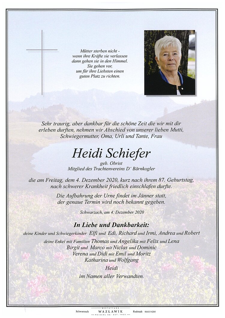 Parte von Heidi Schiefer † 04.12.2020