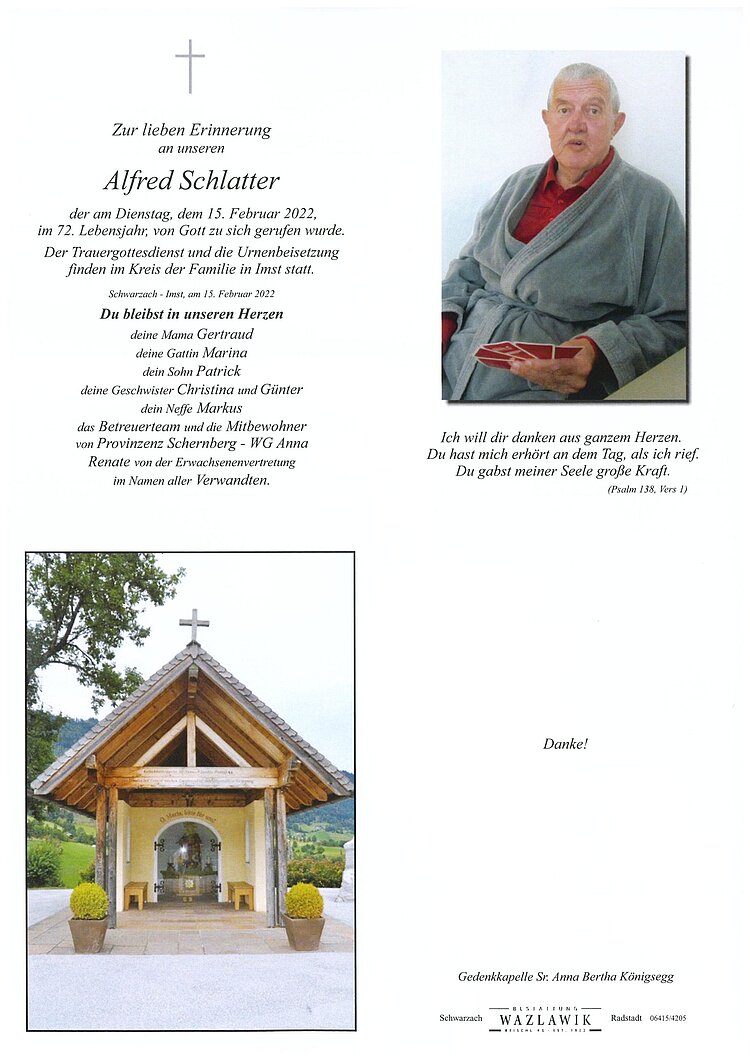Parte von Alfred Schlatter † 15.02.2022